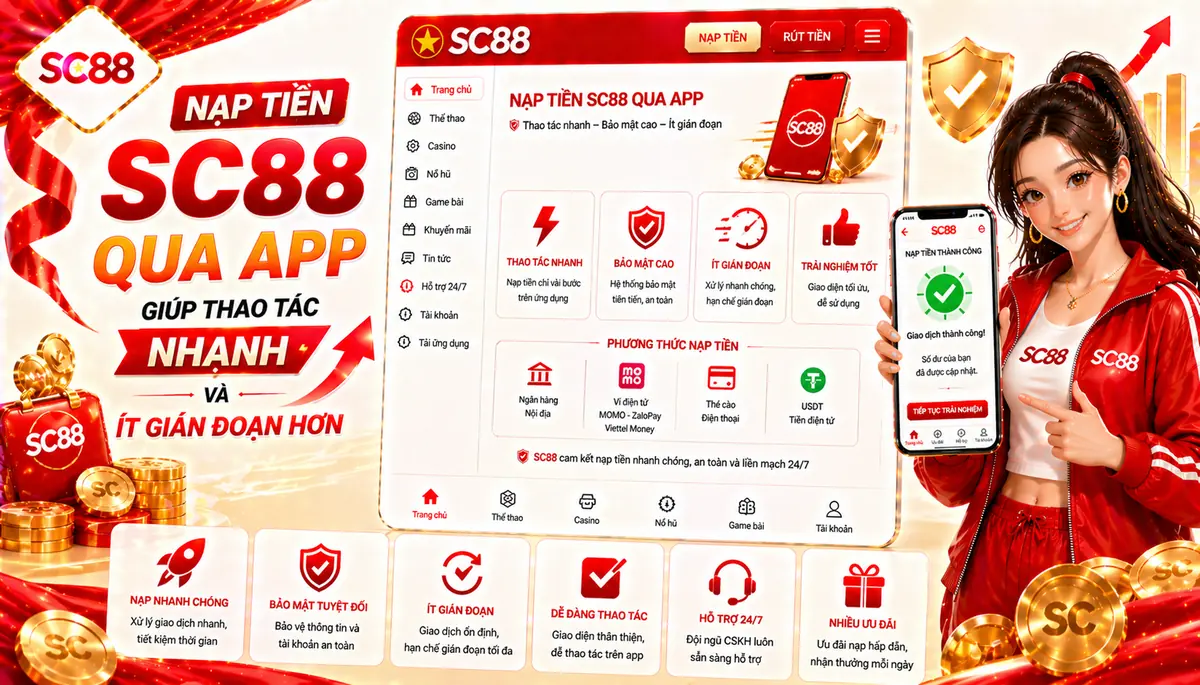 Nạp tiền SC88 qua app giúp thao tác nhanh và ít gián đoạn hơn
